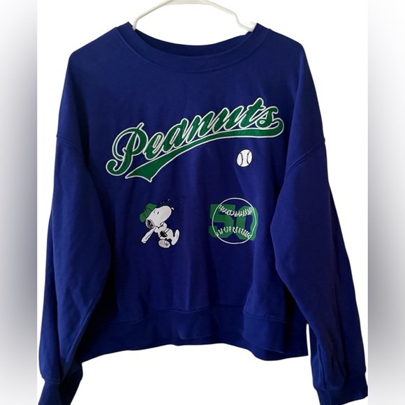 H&M Sweaters - H&M Peanuts Snoopy Baseball Sweatshirt Pullover, Blue, Size Medium